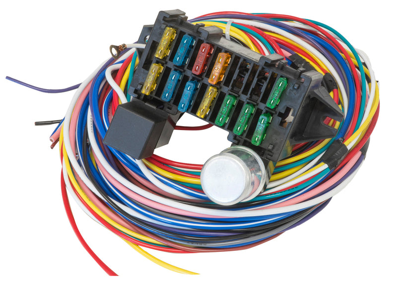 Proflow Wiring Harness, 12-Circuit, Dash Ignition, Fuse Block, Spade Fuse, Universal, Kit - PFEWH12