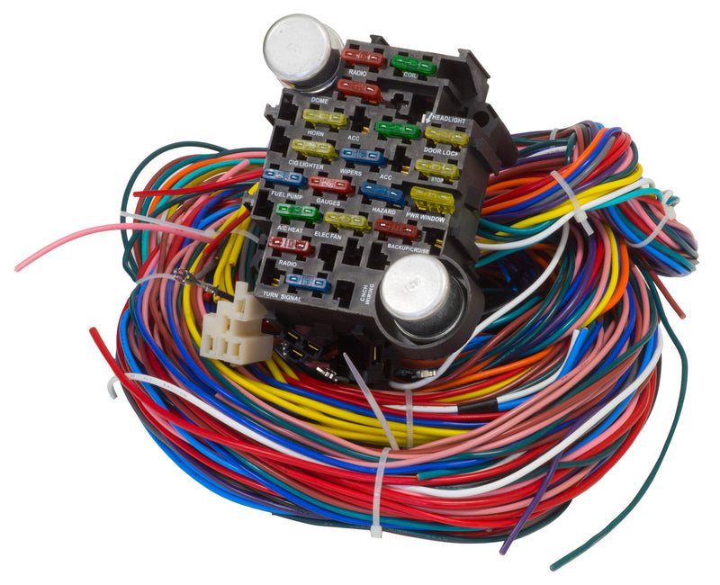 Proflow Wiring Harness, 21-Circuit, Dash Ignition, Front Fuse Block, Spade Fuse, Extra Long Harness, Universal, Kit - PFEWH21 PFEWH21