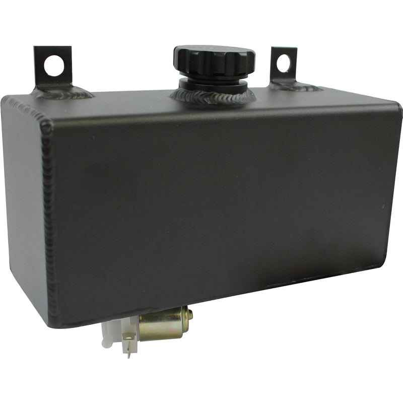 Proflow Windshield Washer Reservoir, Universal, Fabricated Aluminium 100x 210 x 82mm, 12v Electric Pump kit, Black Anodised - PFEWTHBK PFEWTHBK