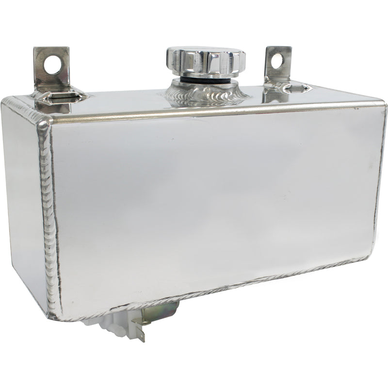 Proflow Windshield Washer Reservoir, Universal, Fabricated Aluminium 100x 210 x 82mm, 12v Electric Pump kit, Polished - PFEWTH PFEWTH