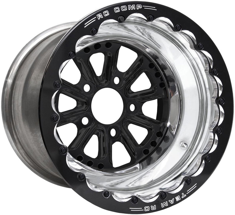 RC Comp Hammer 15" x 10" Wheel, Polished with Black Centre, Single Beadlock (RCCSD401P1E-03B)