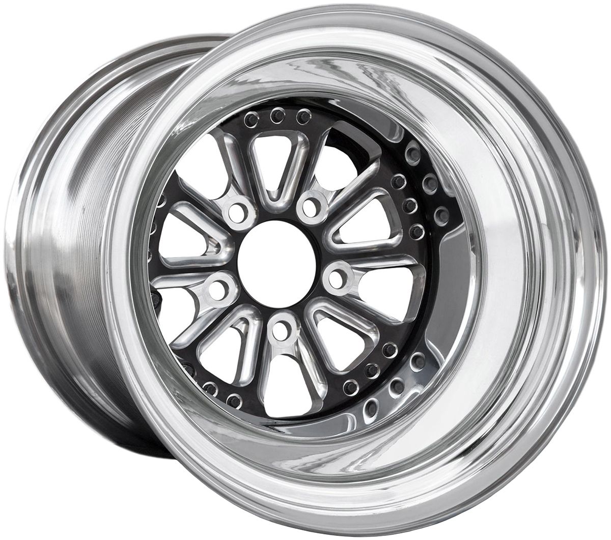 RC Comp Hammer 15" x 10" Wheel, Polished with Black Eclipse Finish Cen ...