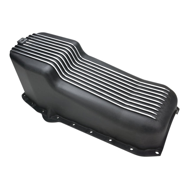RTS Oil Pan, Cast Aluminum, Machined Finned, Black 4 qt, 1958-79 SB Chev L/H Side Dip Stick, 2 Piece Rear Main, - RTS-25-8442BK RTS-25-8442BK