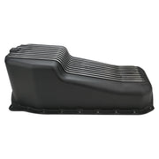 RTS Oil Pan, Cast Aluminum, Machined Finned, Black 4 qt, 1986-2002 SB Chev, R/H Side Dip Stick,1 Piece Rear Main, - RTS-25-8444BK