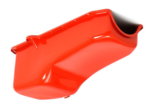 RTS Oil Pan Sump, Steel, OEM Style Chev Orange SB Chev, 2-Piece Rear Main, Driver Side Dipstick, Each - RTS-25-9092OR RTS-25-9092OR