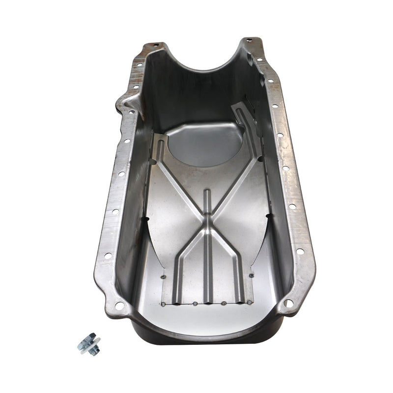 RTS Oil Pan Sump, Steel, Black Finish, Replacement, SB Chev Holden, 1-Piece Rear main, Driver Side Dipstick, Each - RTS-25-9414BK