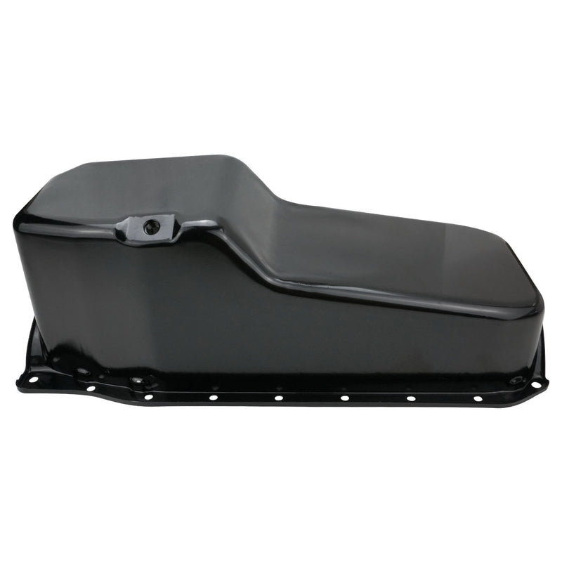 RTS Oil Pan Sump, Steel, Black Finish, Replacement, SB Chev Holden, 1-Piece Rear main, Driver Side Dipstick, Each - RTS-25-9414BK