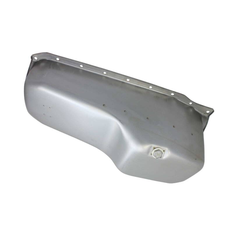 RTS Oil Pan Sump, Steel, Raw Finish, Replacement, SB Chev, 1-Piece Rear main, Driver Side Dipstick, Each - RTS-25-9414U RTS-25-9414U