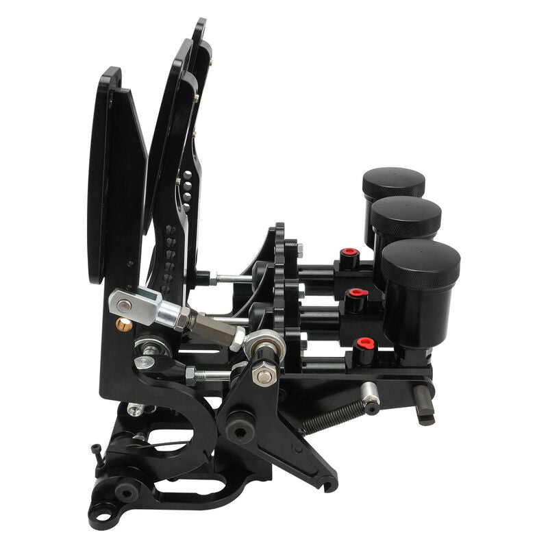 RTS Racing Hydraulic Pedals Box, Lightweight Aluminium, Floor Mount, Brake, Clutch, Accelerator Pedal with .750" Bore Master Cylinders, Black, Kit - RTS-340-1001