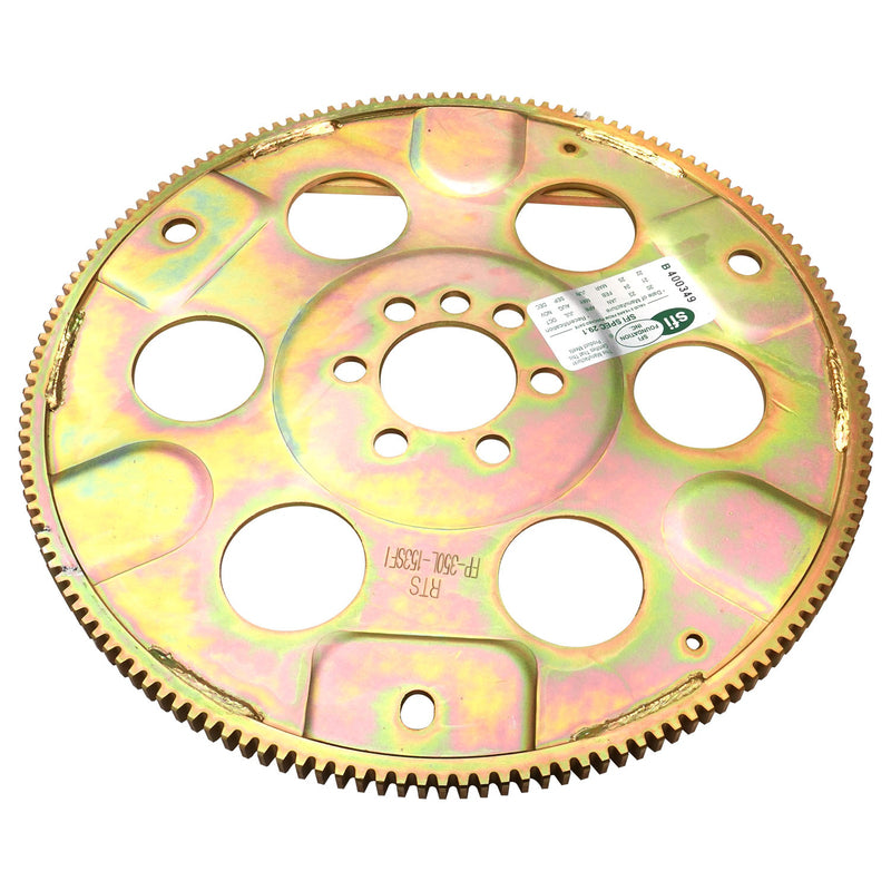 RTS Transmission Flexplate, Gold Zinc, SFI, Late SB Chevrolet, 153 Tooth - External - 1-piece rear Main Seal Block, Each - RTS-FP350L-153-SFI
