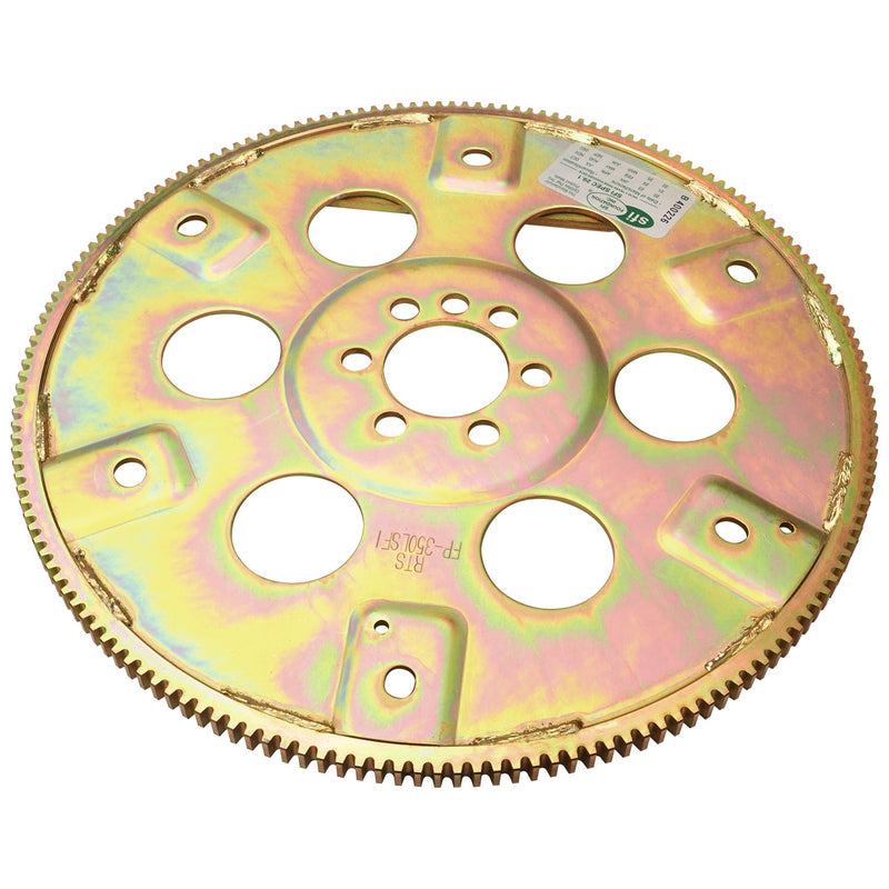 RTS Transmission Flexplate, SFI, Gold Zinc Late SB Chevrolet, 168 Tooth - External - 1-piece rear Main Seal Block, Each - RTS-FP350L-SFI