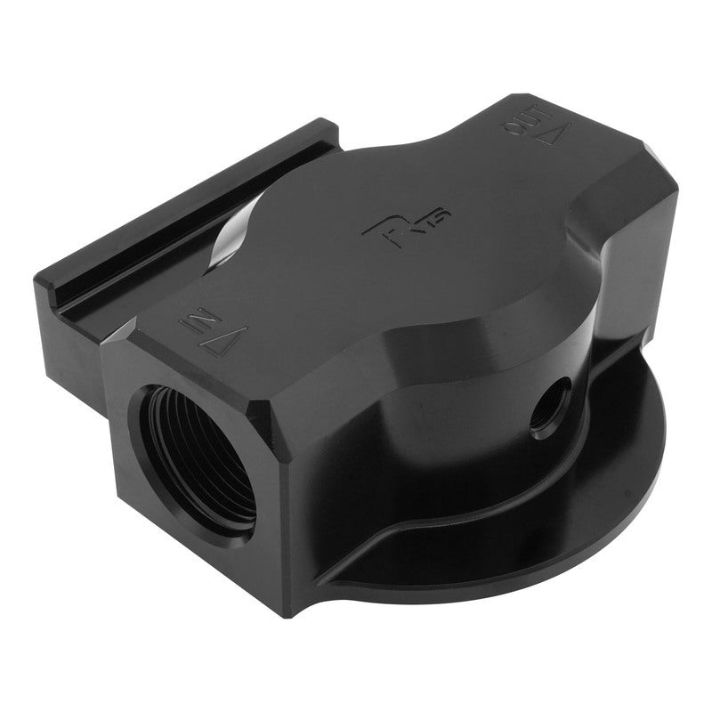 RTS Remote Oil Filter Head, With FRAM HP1 Filter, 3/4''-16 Thread, AN12 ORB Ports, Billet Aluminium, Black - RTS-OM3300-FRA
