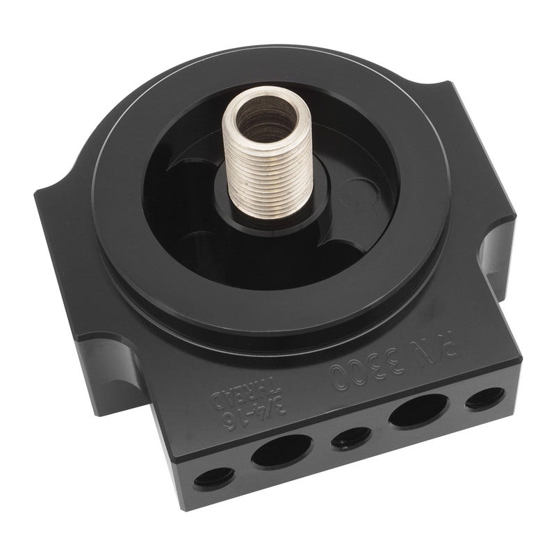 RTS Remote Oil Filter Head, 3/4''-16 Thread, AN12 ORB Ports, Billet Aluminium, Black - RTS-OM3300