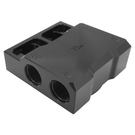 RTS Remote Oil Filter Head, 13/16''-16 Thread, 4x Side AN12 ORB Ports, Billet Aluminium, Black HP4 Filter, Each - RTS-OM3303 RTS-OM3303