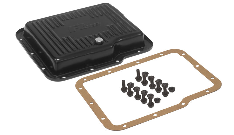 RTS Transmission Pan, Stock, Steel Ribbed, Black Powdercoated, GM Chev Holden Powerglide, Each - RTS70000 RTS70000