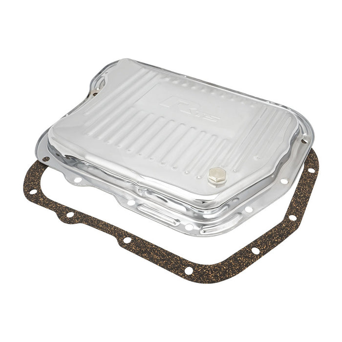 RTS Transmission Pan, Stock Depth, Steel, Ribbed Chrome, For Chrysler, Torqueflite A-727, Each - RTS70920CH