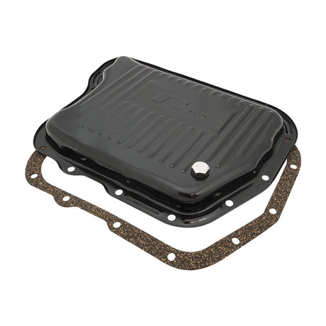 RTS Transmission Pan, Stock Depth, Steel, Ribbed Black Powdercoat, For Chrysler, Torqueflite A-727, Each - RTS70920 RTS70920