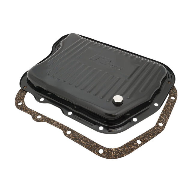 RTS Transmission Pan, Stock Depth, Steel, Ribbed Black Powdercoat, For Chrysler, Torqueflite A-727, Each - RTS70920 RTS70920