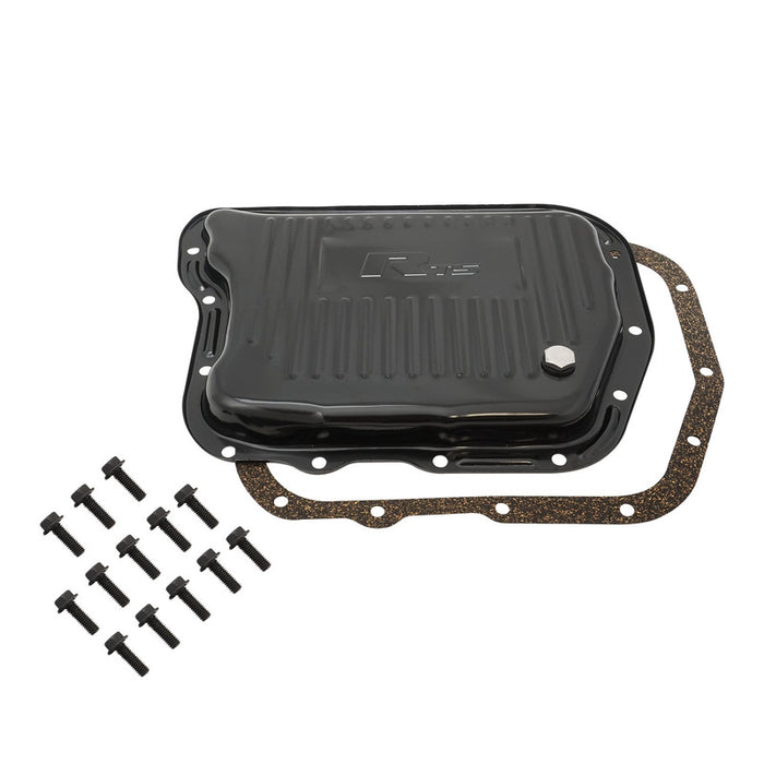 RTS Transmission Pan, Stock Depth, Steel, Ribbed Black Powdercoat, For Chrysler, Torqueflite A-727, Each - RTS70920