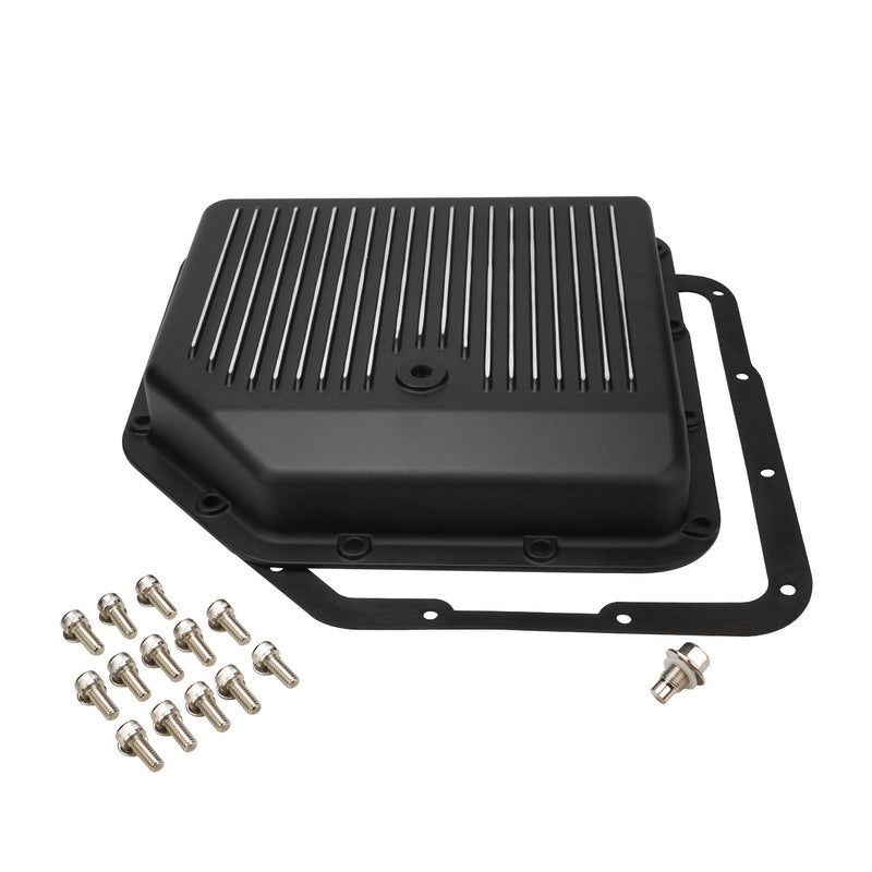 RTS Transmission Pan, Cast Aluminium, Stock Depth Black, Machined Finned, Chev For Holden TH350 - RTS80200BK