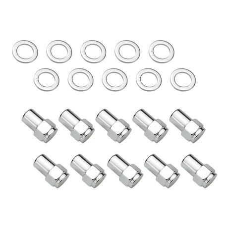 Street Pro Wheel Lug Nut Kit, Chrome, Suits 002 / 005 Street Pro Mag Wheel, Length 1.527 Total Length, 1/2, .775 shank, With .119 Washers, Set of 10 - STP-WN5200K10-CHM STP-WN5200K10-CHM