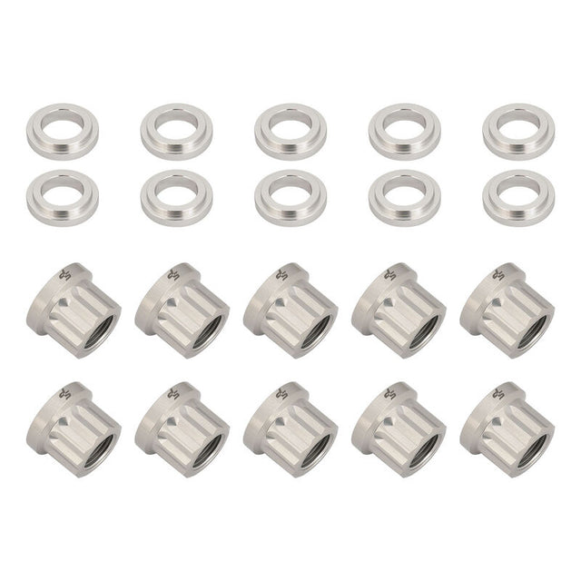 Street Pro Wheel Nut & Washer Kit, 5/8''-18, Cold Forged Billet Aluminium, Silver, 12-Point, Set of 10 - STP-WN6500K10-SIL STP-WN6500K10-SIL
