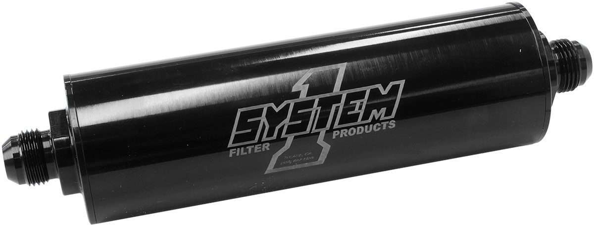 System 1 Long Billet In-Line Fuel Filter, Black (SY202-202408-B)