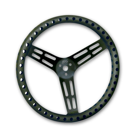 Fast Lane 15" Alloy Dished Drilled Steering Wheel - Black