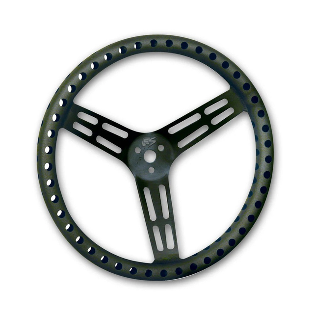 Fast Lane 15" Alloy Dished Drilled Steering Wheel - Black