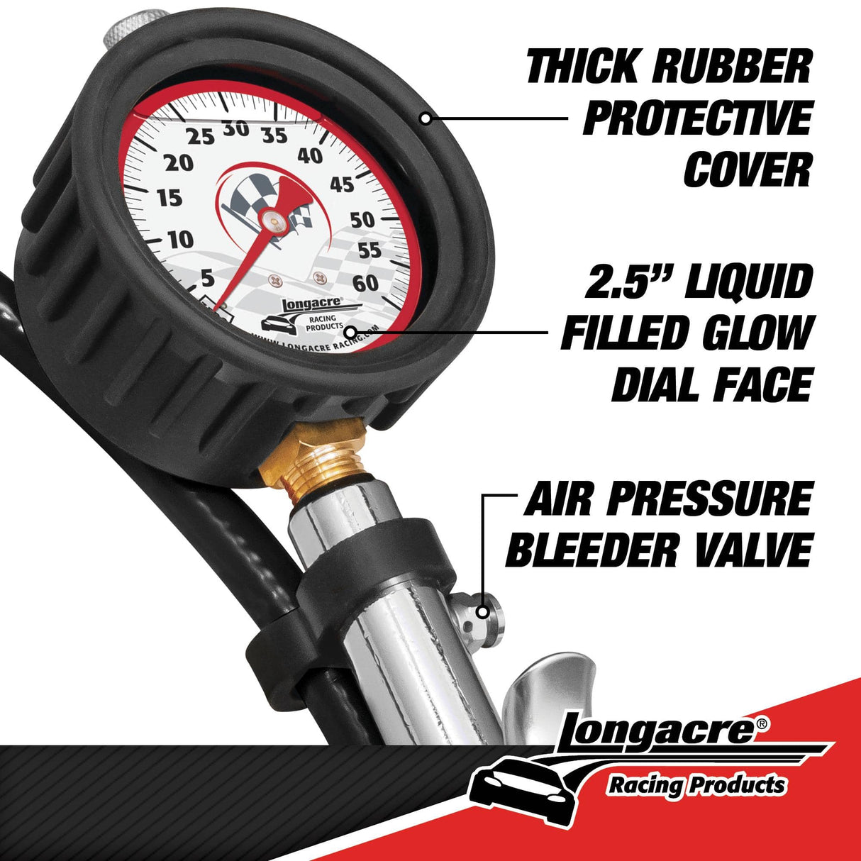 Longacre Liquid Filled 2-1/2” GID Quick Fill Tire Gauge 0-60 psi