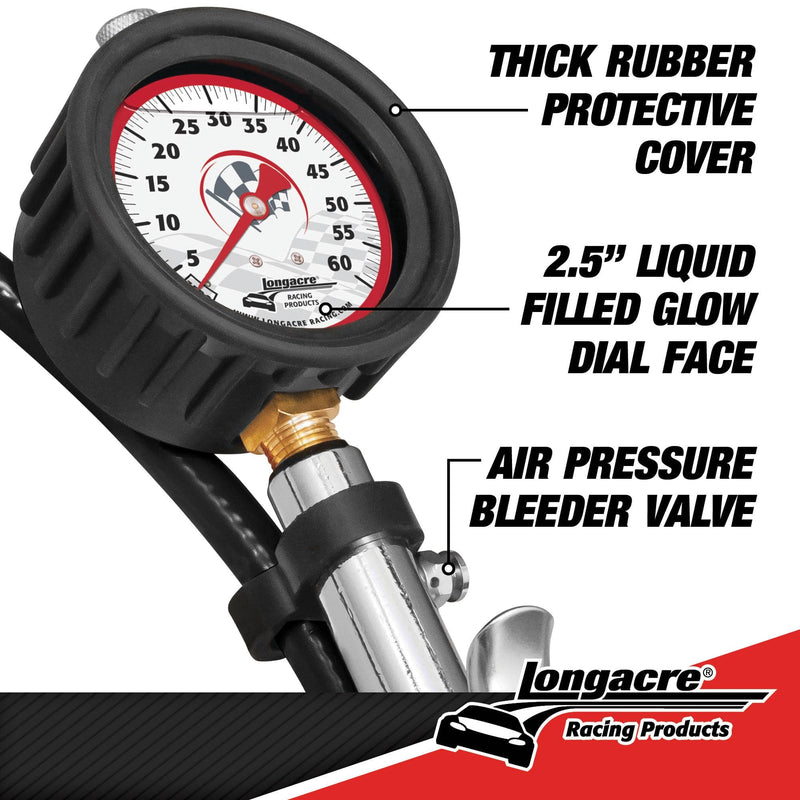 Longacre Liquid Filled 2-1/2” GID Quick Fill Tire Gauge 0-60 psi