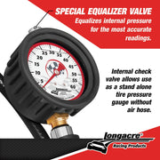 Longacre Liquid Filled 2-1/2” GID Quick Fill Tire Gauge 0-60 psi