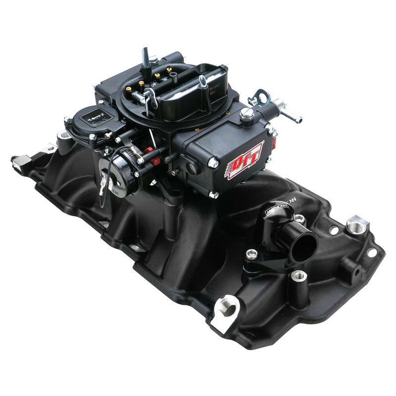 VPW Intake Manifold & Carburettor Kit, Black Series Proflow Air Dual Intake , Quick Fuel 600 CFM Vac ,Electric Choke Carbutetor, SB Chev, Each - VPWM2101-KIT-BK