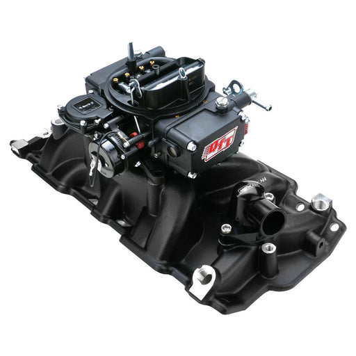 VPW Intake Manifold & Carburettor Kit, Black Series Proflow Air Dual Intake , Quick Fuel 600 CFM Vac ,Electric Choke Carbutetor, SB Chev, Each - VPWM2101-KIT-BK