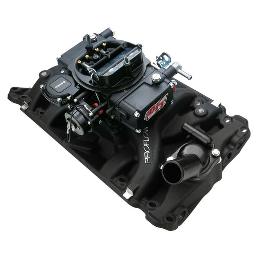 VPW Intake Manifold & Carburettor Kit, Black Series Proflow Air Dual Intake + Quick Fuel 600 CFM Vac, Electric Choke, For Holden Commodore V8 - VPWM2194-KIT-BK