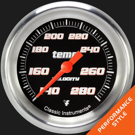 Classic Instruments Velocity Black 2 5/8" Full Sweep Water Temperature Gauge - VS326BAPF-04