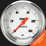 Classic Instruments Velocity White 2 5/8" Fuel Pressure Gauge, 15 psi - VS345WAPF