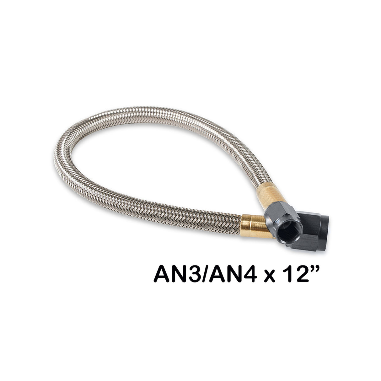 NOS Stainless Steel Braided Hose with Black Fittings -4AN to -3AN, 1-Foot Length - 15340BNOS