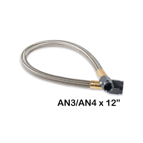 NOS Stainless Steel Braided Hose with Black Fittings -4AN to -3AN, 1-Foot Length - 15340BNOS