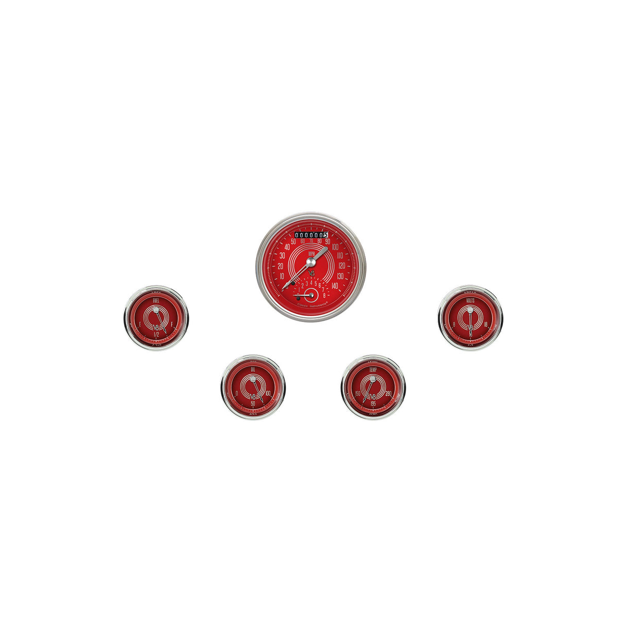 Classic Instruments V8 Red Steelie Five Gauge Set - V8RS35SHC