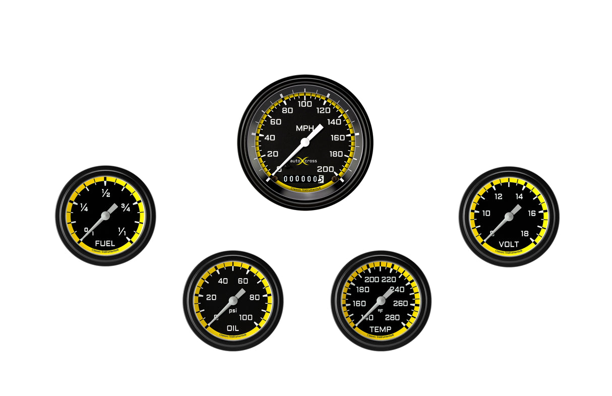 Classic Instruments AutoCross Yellow Five Gauge Set 300 - AX300YBLF