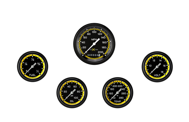 Classic Instruments AutoCross Yellow Five Gauge Set 300 - AX300YBLF