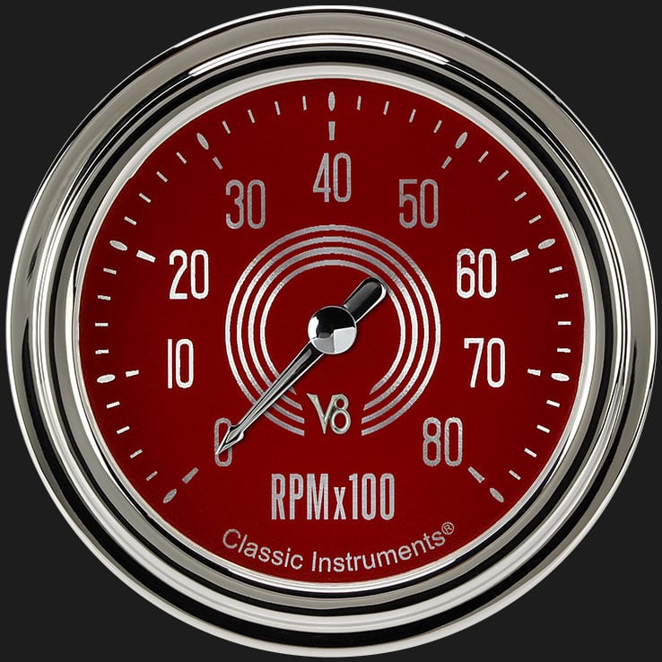 Classic Instruments V8 Red Steelie 2 5/8" Tachometer - V8RS383SLC