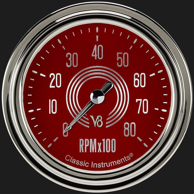 Classic Instruments V8 Red Steelie 2 5/8" Tachometer - V8RS383SLC