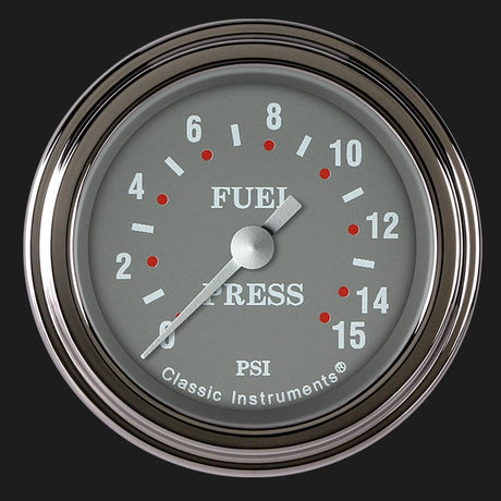 Classic Instruments Silver Gray 2 1/8" Fuel Pressure Gauge, 15 psi - SG145SLF