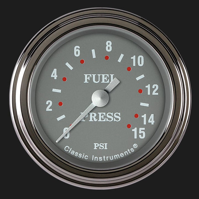 Classic Instruments Silver Gray 2 1/8" Fuel Pressure Gauge, 15 psi - SG145SLF