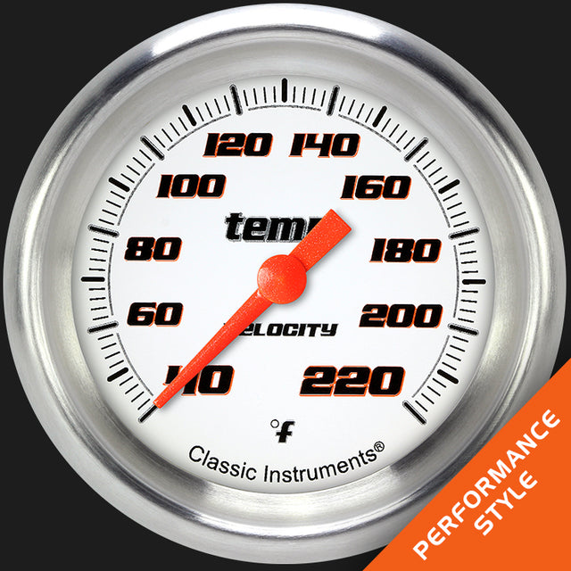 Classic Instruments Velocity White 2 5/8" Stock Eliminator Temp. Gauge - VS329WAPF