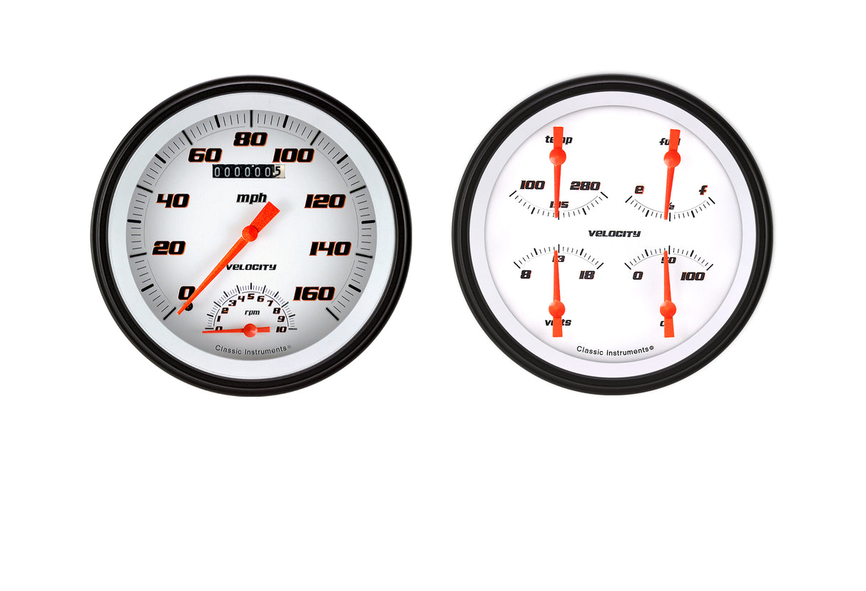 Classic Instruments Velocity White Two Gauge Set - VS62WBLF