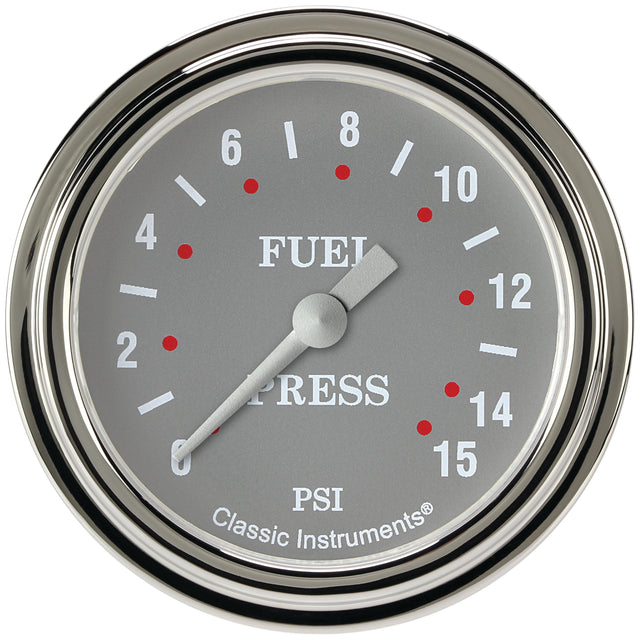 Classic Instruments Silver Gray 2-5/8" Fuel Pressure Gauge (15 PSI) - SG345SLF