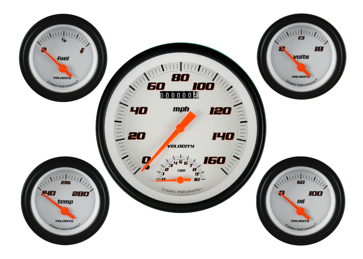 Classic Instruments Velocity White Five Gauge Set - VS65WBLF